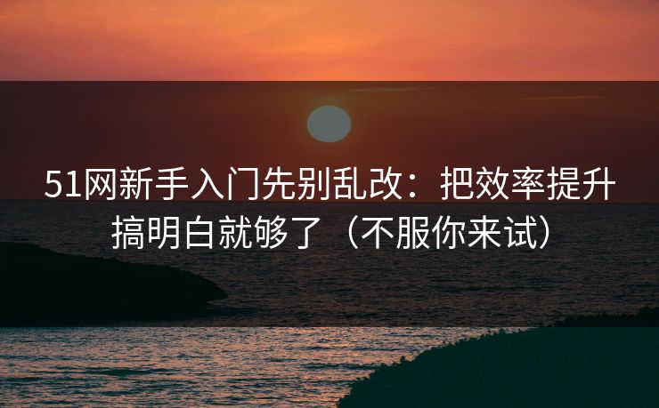 51网新手入门先别乱改：把效率提升搞明白就够了（不服你来试）